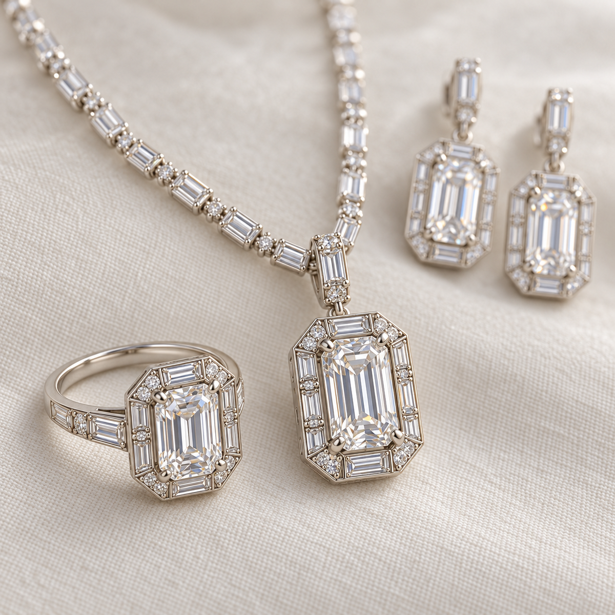 Etoile Palace matching ring and pendant setting detail