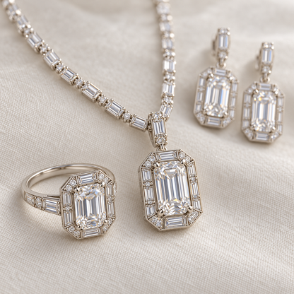 Etoile Palace matching ring and pendant setting detail