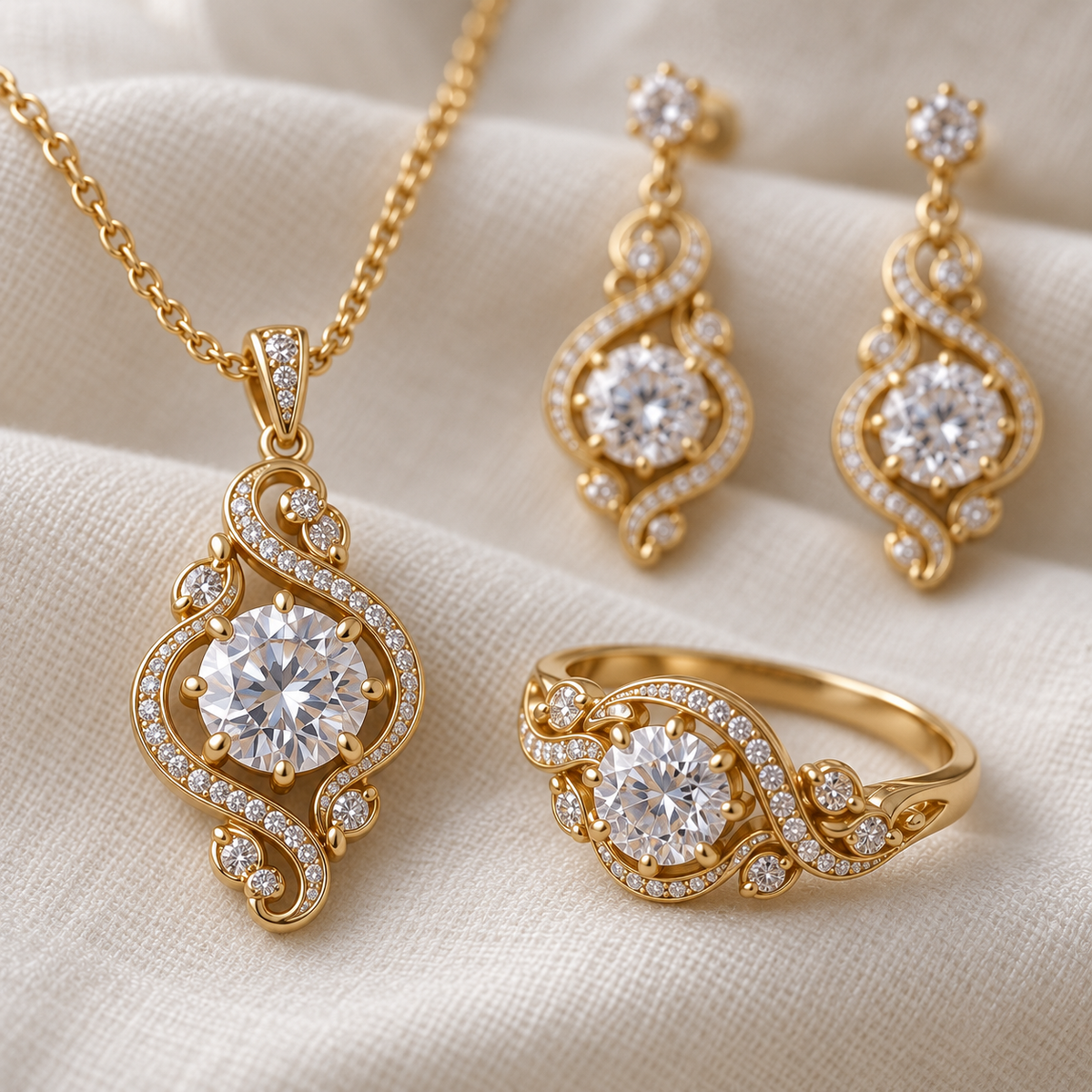 Golden Reverie matching ring and pendant setting detail