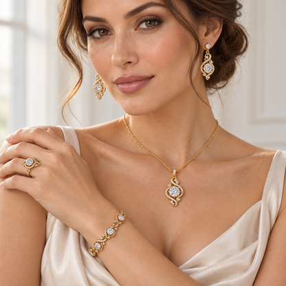 Golden Reverie four-piece jewelry set wearing