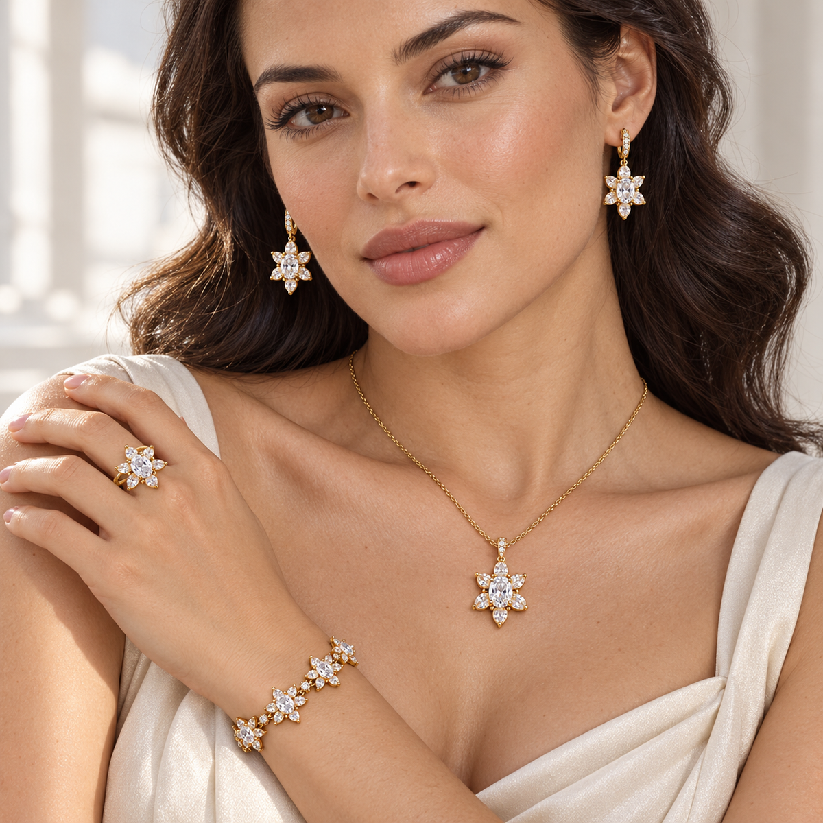 Imperial Bloom four-piece jewelry set wearing