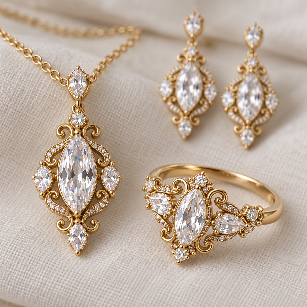 Opaline Court matching ring and pendant setting detail