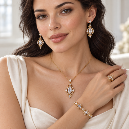 Opaline Court four-piece jewelry set wearing