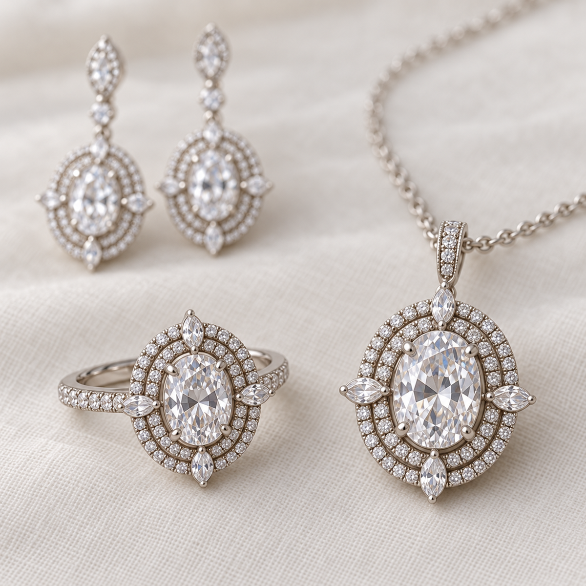 Versailles Halo matching ring and pendant setting detail