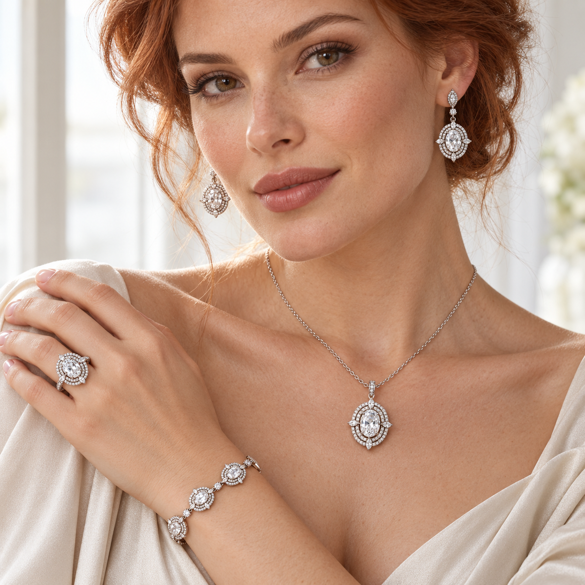 Versailles Halo four-piece jewelry set wearing